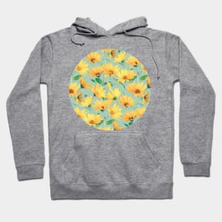 Painted Golden Yellow Daisies on soft sage green Hoodie